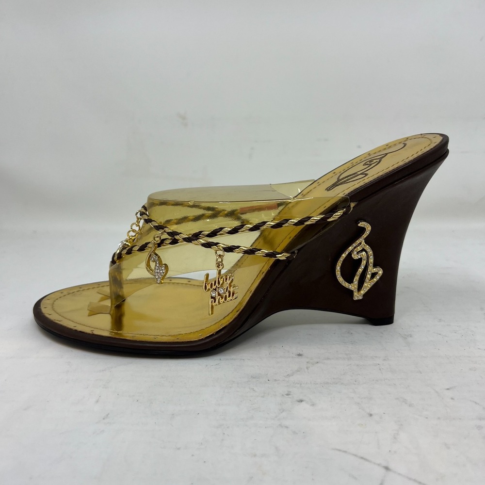 Baby Phat Gold/Brown Wedge Sandals Rhinestone Y2K Glam Women's US 10B VTG NEW - Picture 9 of 16